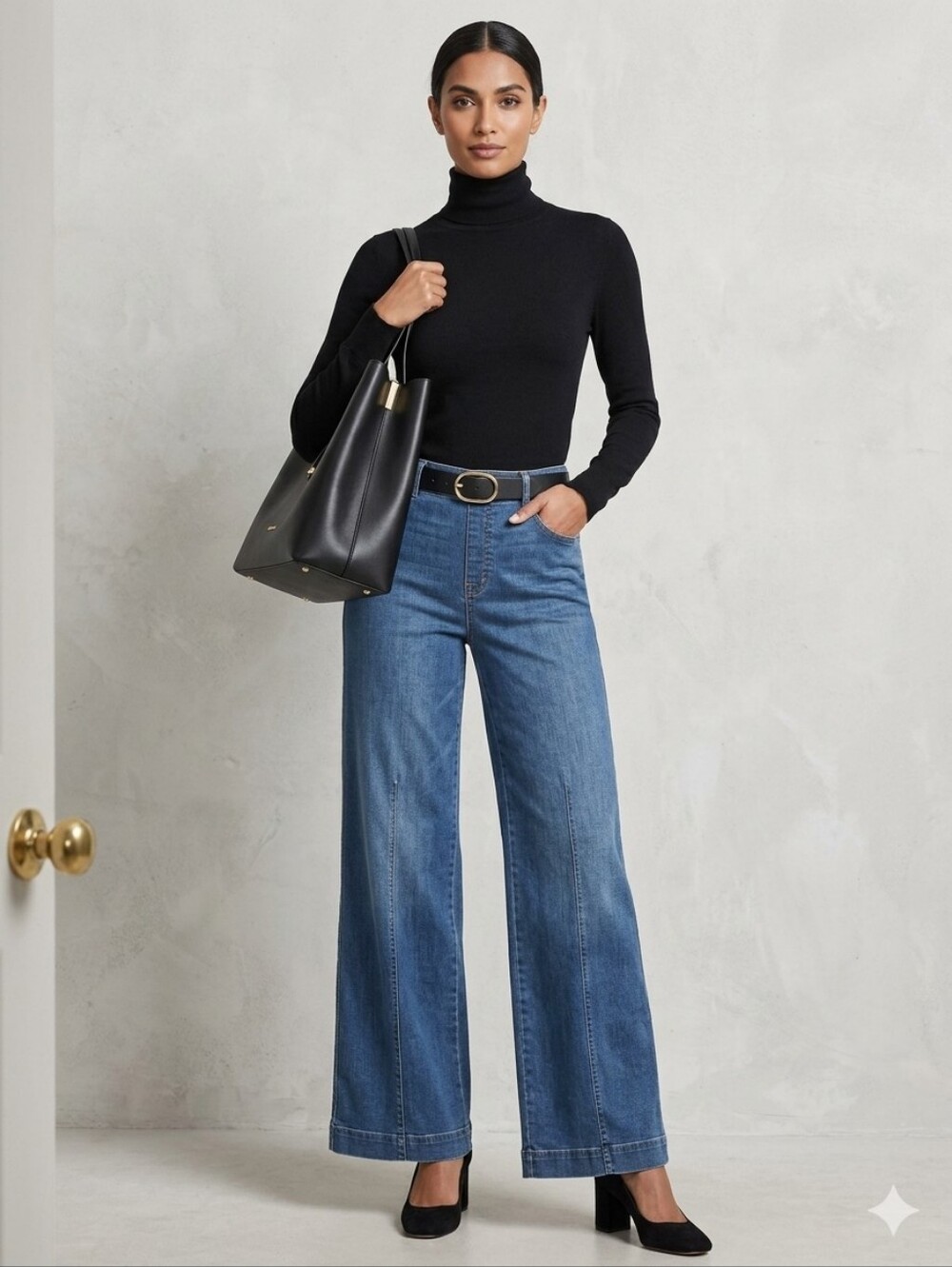 SPANX Pull On Shaping Panel Wide Leg Jeans Vintage Indigo Size XL